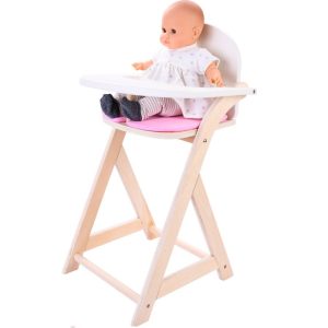 Poppenstoel (hout) – roze/wit