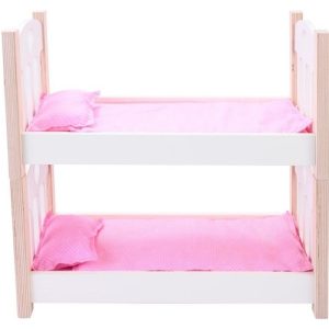 Poppen stapelbed (hout) – roze/wit