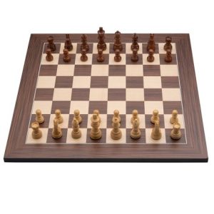 Schaakspel (walnoot/esdoorn) ingelegd (40x40cm) + schaakstukken