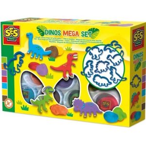 SES Creative – Klei mega dino set (7x90gr met uitsteekvormen)