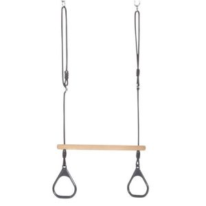 Dice Houten ringtrapeze met kunststof ringen-zwart gevlochten touw-ringen