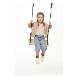 Dice Geïmpregneerd grenen schommelzitje-zwart gevlochten touw