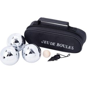 Jeu de Boules set met 3 ballen in een zwarte tas met rits