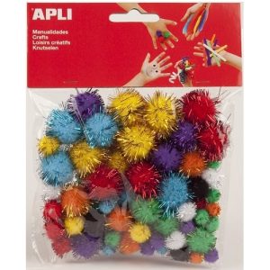 APLI CREA Pompons “glitter” – assorti kleuren 78stuks