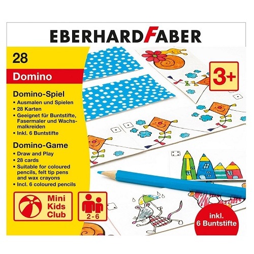 Mini Kids Club - Domino spel (28 kaarten + 6 kleurpotloden)
