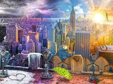 Puzzel (1500stuks) - New York Skyline in de winter en de zomer - Afbeelding 2