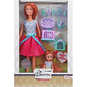 LAUREN – Tienerpop met kind ‘Verzorg de hond’ + accessoires