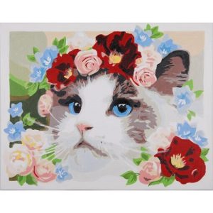Schilderen op nummer – Ragdoll met bloemenkrans