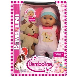 Bambolina Babypop (41cm) met pluche beer