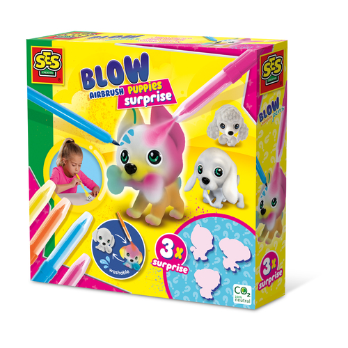 SES Creative - Blow airbrush pens - Puppy's surprise (3stuks)