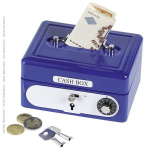 Spaarpot – Koffer metaal (blauw) met cijferslot en sleutel
