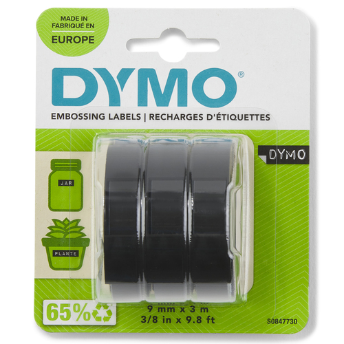 Dymo 3D zelfklevende reliëftape 9mm x 3m - zwart (3stuks) - Afbeelding 3