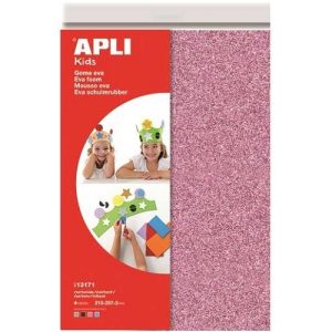APLI Kids Schuimrubber “GLITTER” A4 (4 vellen) – roze/blauw/wit/zwart