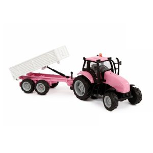 Tractor met aanhanger met licht/geluid – roze