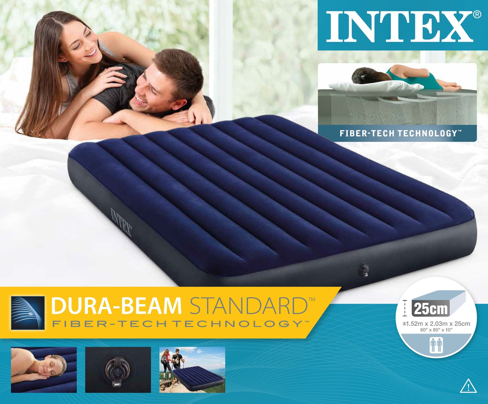 Intex Dura-beam Standard luchtbed (152 x 203 x 25cm) - nachtblauw - Afbeelding 2