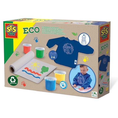 SES Creative - ECO Vingerverf set met kliederschort 100% recycled