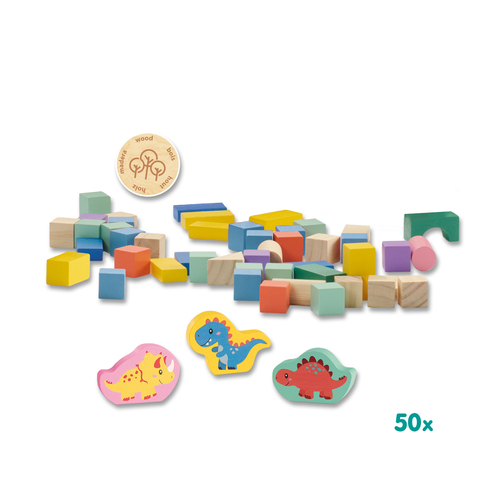 SES Creative - Houten bouwblokken "Dino's" in ton 50st - Afbeelding 2