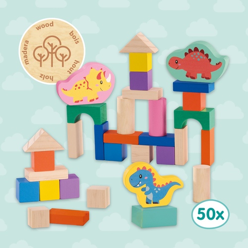 SES Creative - Houten bouwblokken "Dino's" in ton 50st - Afbeelding 5