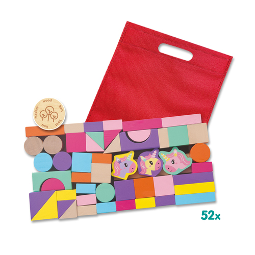 SES Creative - Houten bouwblokken unicorn 52st. - Afbeelding 2