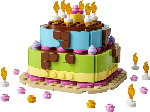 LEGO Verjaardagstaart Tafeldecoratie met Speelgoed Taart, Bloemen en Versie - Afbeelding 2
