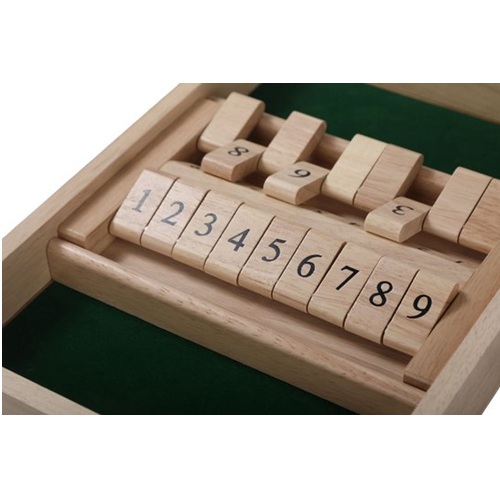 Shut the box (hout) + 4 dobbelstenen (hout) 34x24x4cm - 2 spelers - Afbeelding 2