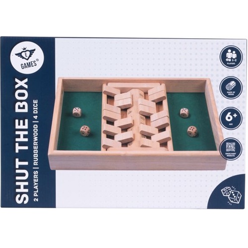 Shut the box (hout) + 4 dobbelstenen (hout) 34x24x4cm - 2 spelers - Afbeelding 3