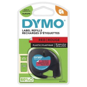 DYMO LetraTag – Label Tape 12mm x 4m – (PVC) zwart op komeetrood