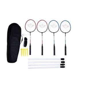 Badmintonset (4 spelers) 2 shuttles en uitschuifbare poles in tas met rits