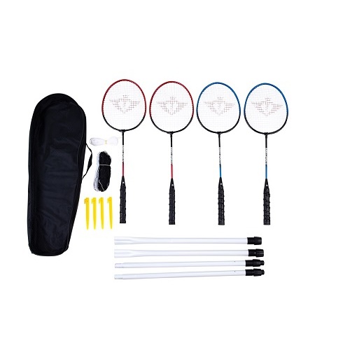 Badmintonset (4 spelers) 2 shuttles en uitschuifbare poles in tas met rits