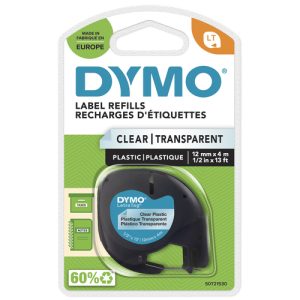 DYMO LetraTag – Label Tape 12mm x 4m (PVC) zwart op transparant