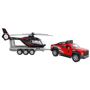 Kids Globe – Terreinwagen met trailer met helikopter (35cm)