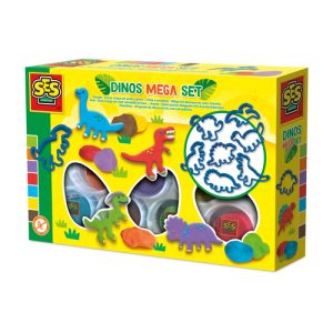 SES Creative – Klei mega dino set (7x90gr met uitsteekvormen)