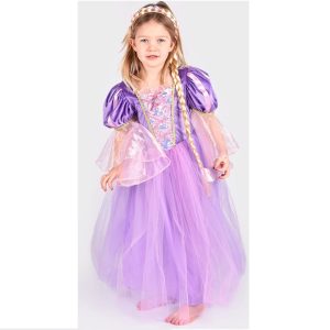 Kinderkostuum Rapunzeljurk met vlecht 6-8Y