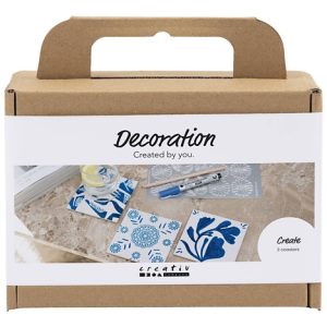 Mini Hobbyset Decoratie, Porseleinen onderzetters, blauw, 1 doos