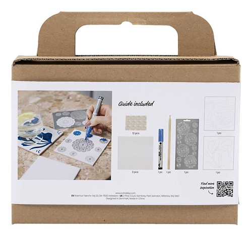 Mini Hobbyset Decoratie, Porseleinen onderzetters, blauw, 1 doos - Afbeelding 2