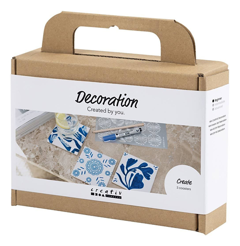 Mini Hobbyset Decoratie, Porseleinen onderzetters, blauw, 1 doos - Afbeelding 3
