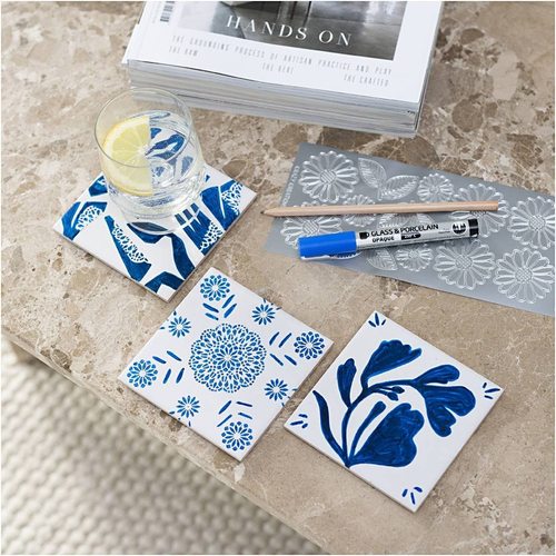 Mini Hobbyset Decoratie, Porseleinen onderzetters, blauw, 1 doos - Afbeelding 4