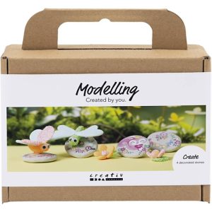 Mini Hobbyset Boetseren, Steen met insect, grijs, lichtroze, licht turquois