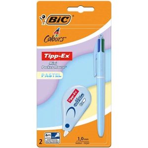 BIC – Correctieroller & 4-kleurenbalpen Pastel Blue