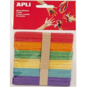 APLI Houten staafjes (gekleurd) 115x4mm – 50stuks
