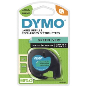 DYMO LetraTag – Label Tape 12mm x 4m – (PVC) zwart op groen