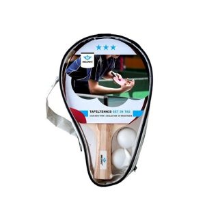 Tafeltennis set met 2 bats 3-ster en 2 ballen Ø 40mm in tas met rits