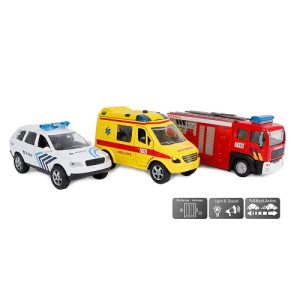 Pull-back Hulpdiensten BE (3-pack) met licht/geluid – 11cm