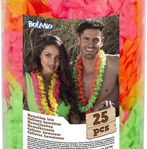 Hawaiikransen – 25stuks (neonkleuren oranje/groen/geel/roze)