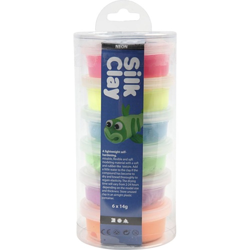 Silk Clay®, neon kleuren, 6x14 gr/ 1 doos - Afbeelding 2