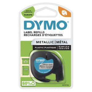 DYMO LetraTag – Label Tape 12mm x 4m – (PVC) Zwart op Metallic Zilver