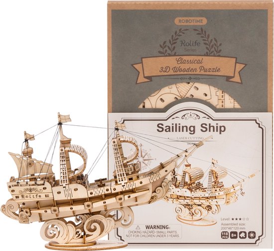 Robotime Rolife 3D Wooden Puzzle Sailing Ship - Afbeelding 3