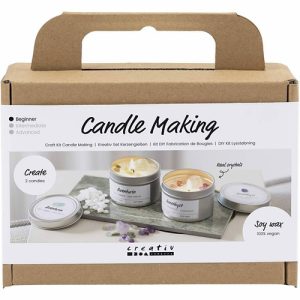 Mini Hobbyset Kaarsen Maken, Sojakaars met aventurien en amethist, crème, o