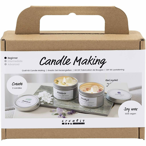 Mini Hobbyset Kaarsen Maken, Sojakaars met aventurien en amethist, crème, o