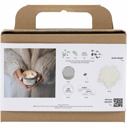 Mini Hobbyset Kaarsen Maken, Sojakaars met aventurien en amethist, crème, o - Afbeelding 2